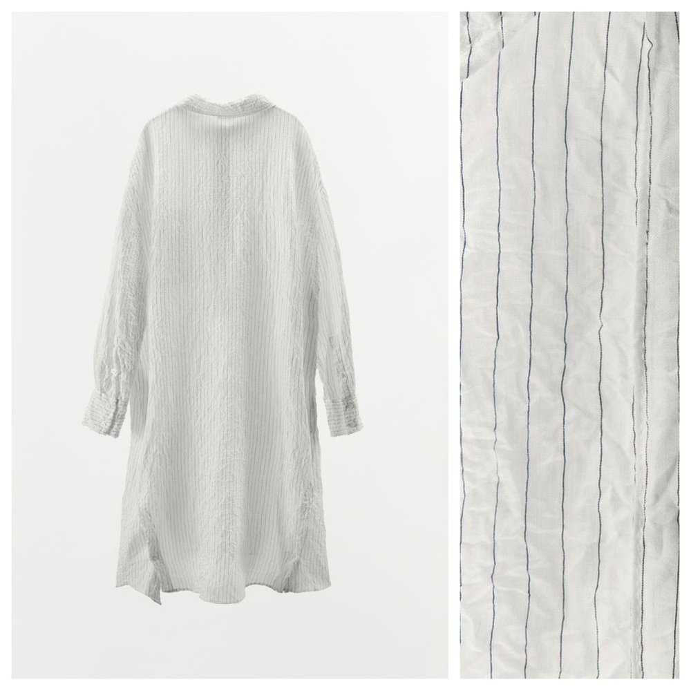 NWOT. Zara White/Black Oversized Crushed Striped Shirt. Size L. - Picture 7 of 13